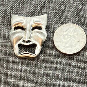 Tragedy Mask Brooch Pin 1.5 In Sterling Silver Theater Drama Thespian Actor Act